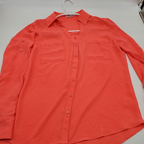 Express The Portofino Womens Top small Long Sleeve Button Front Shirt coral pink - Picture 4 of 6