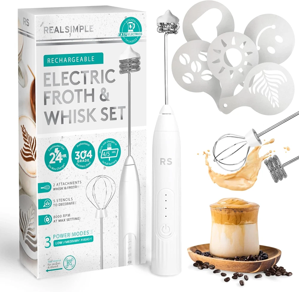 Milk Frother and Whisk Set | USB Rechargeable Milk Frother with Stainless Steel