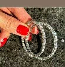 2Ct Lab Created D/VVS1 Diamond Women's Huggie Hoop Earrings 14K White Gold Over