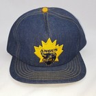 Angus Beef Vintage Snapback 1980s Farm Hat Solid Back Blue Denim Truckers Cap
