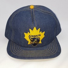 Angus Beef Vintage Snapback 1980s Farm Hat Solid Back Blue Denim Truckers Cap