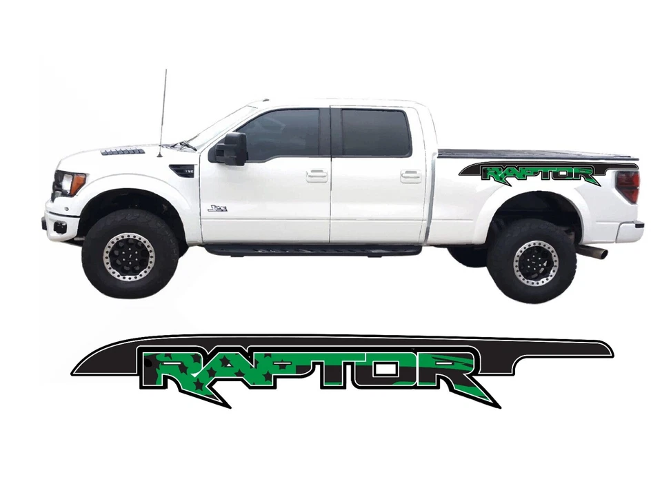 2-Ford Raptor SVT F150 bandera envejecida cabecera vinilo gráficos calcomanías muy VERDE Foto 3 de 3