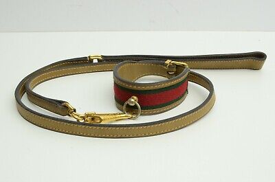 Web Stripe M L Faux Leather Dog Collar in Multicoloured - Gucci