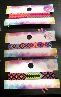 NEW LOT of 3 Friendship String Bracelets orange pink green blue yellow purple