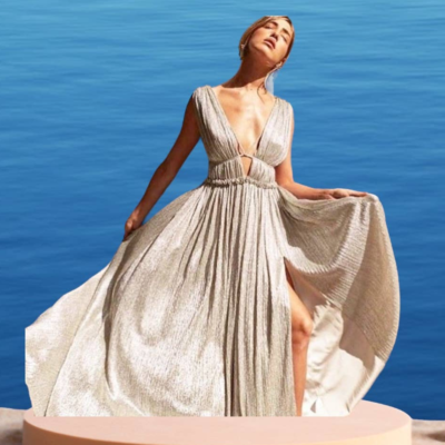 Jonathan Simkhai Pliss Lame Goddess Gown Maxi Dress Champagne Size L NWT |  eBay