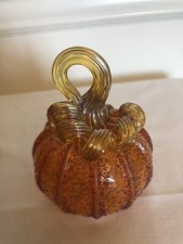 Small Handblown Art Glass Pumpkin Figurine Paperweight Signed Glass Academy New