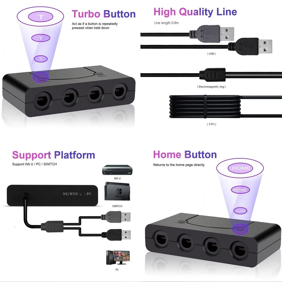 Plug and Play 3 - in - 1 Adapter Suitable for Nintendo Gamepad Switch/Wii U/PC - Image 2 of 4