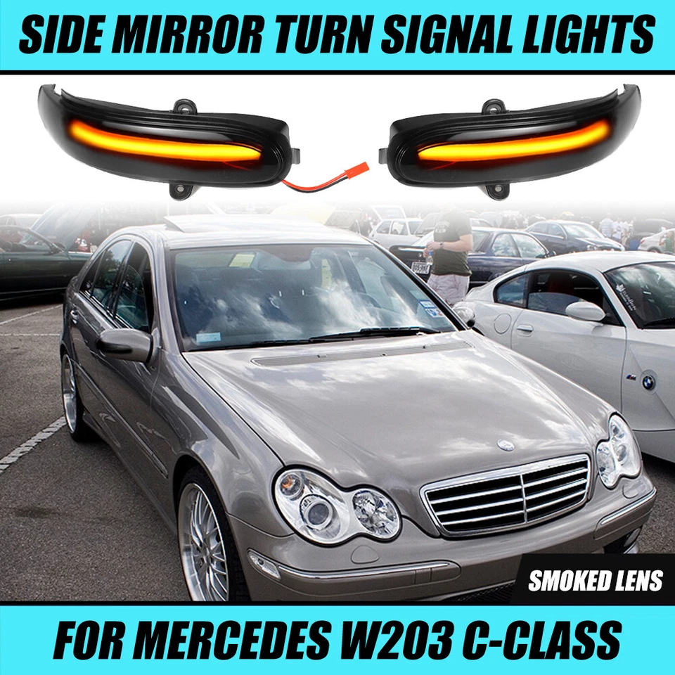 Luz de señal de giro LED de espejo lateral de humo para Mercedes W203 Clase C C200 2000-2007 Foto 3 de 4