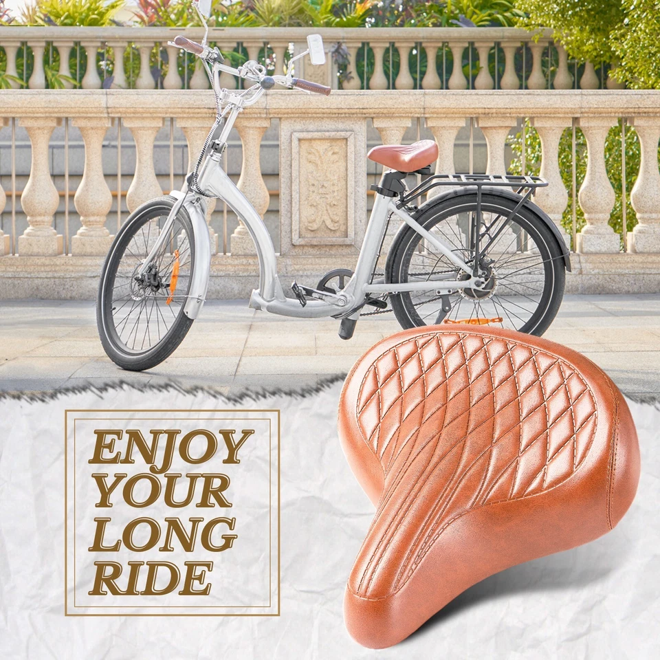 Asiento de bicicleta ancho para hombre y mujer cómodo - Cojín de asiento de bicicleta marrón de gran tamaño Foto 4 de 4