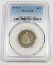 Moneda de veinticinco centavos de Estados Unidos 1859 S graduación profesional AG06 - Cuarto de cuarto de libertad sentada - 25c #48541B