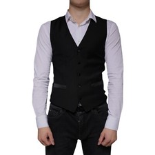 DOLCE & GABBANA Vest Black Wool Waistcoat Dress Formal Men IT44/US34/XS 970usd