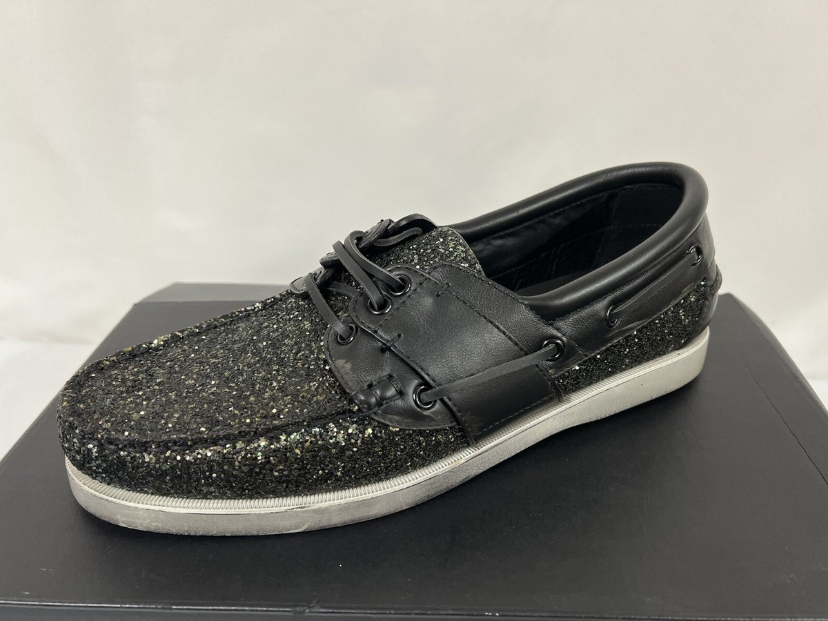 Men’s Saint Laurent Phoenix Black Leather Pink Glitter Deck Boat Shoe PRE - LOVED] Saint Laurent Paris Faux Python Embossed  main image 3