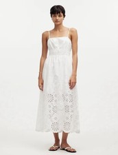 Madewell Sz 4 $168 Embroidered Tank Midi White Long Dress Poplin Eyelet PRETTY