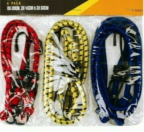 6 Bungee Straps Cords Set With Hooks Elasticated Rope Cord Tie Car Bike Luggage - Picture 2 of 12