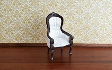 Dollhouse Gentlemen's Chair Victorian White Dark Walnut 1:12 Scale Furniture