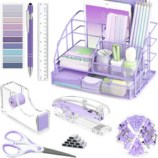 Purple Desk Organizers and Accessories, Purple Office Supplies with Mesh Desk Or