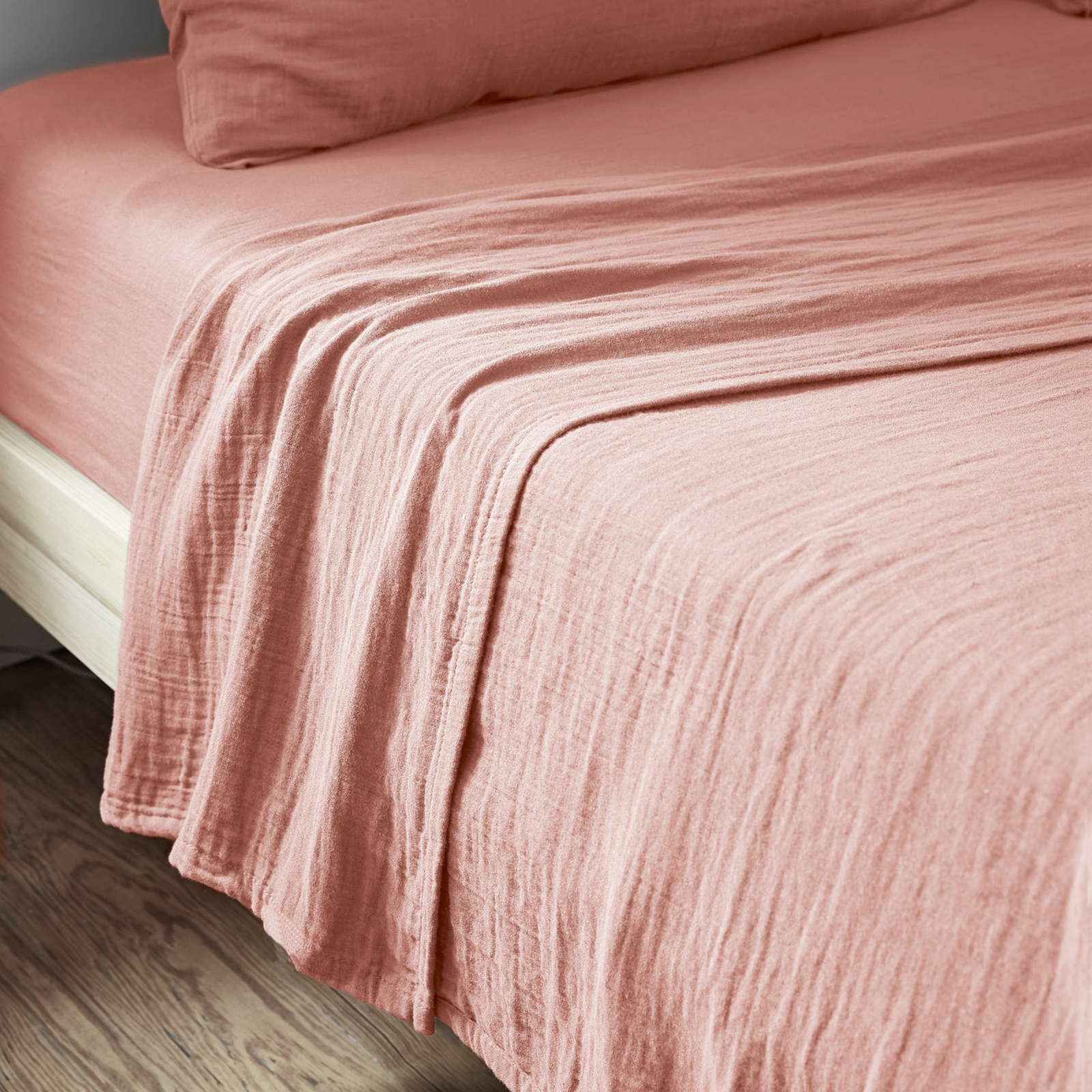 Drap plat 270x300 cm Gaze de coton Rose grand lit respirant linge de lit adulte en coton lavé