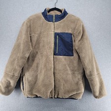 Tommy Bahama Boys Coat Youth XXL 16 Sherpa Fleece Full Zip Insulated Tan Navy