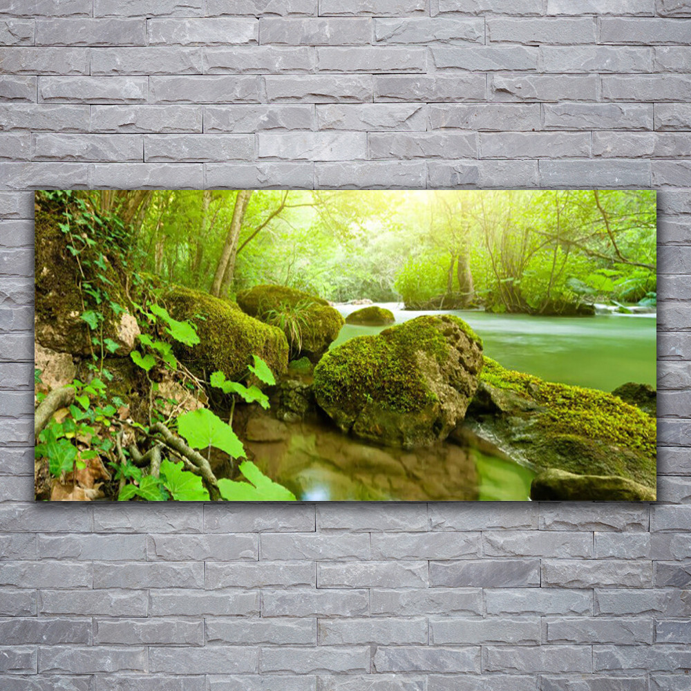 Tableau sur toile nature de 120x60 cm avec impression de pierres et lac tranquille