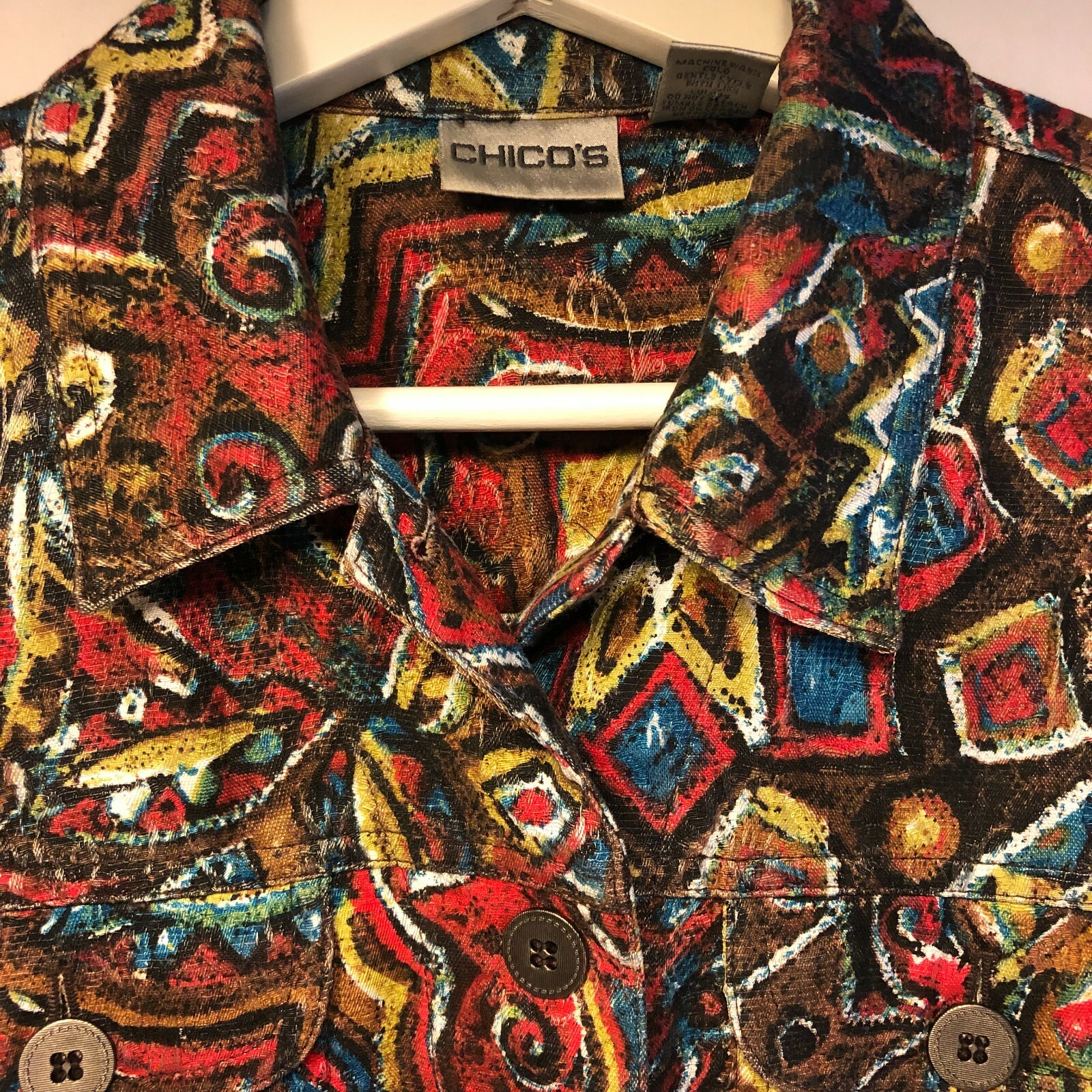 CHICO'S Multicolor JACKET Button-Up Geometric Psy… - image 3