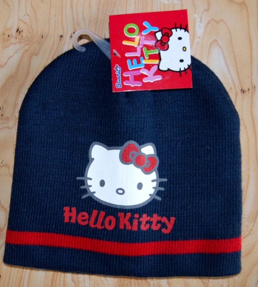 BONNET BLEU  ENTIEREMENT DOUBLE FILLE hello kitty NEUF TAILLE 54 cm - Photo 1/1