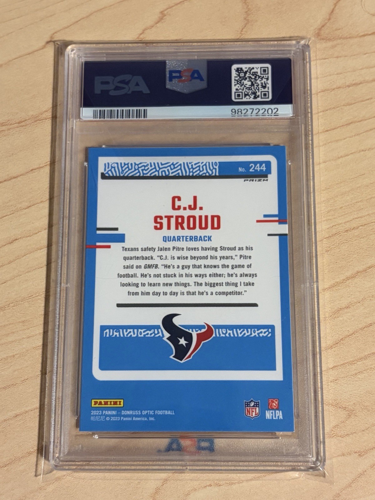 2023 Donruss Optic CJ Stroud Red Hyper PSA 10 Rated Rookie RC Prizm #244 Texans view 2