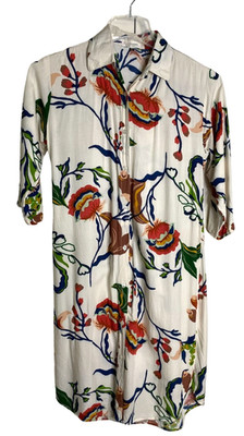 Mango Girls White Floral Dress with Side Split Size L Fairycore Boho, Tropical