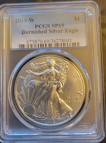 2018-W American Eagle SP-69 PCGS Burnished Art Bullion -0.999 Silver 1 Oz Coin h