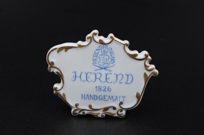 Herend Aufsteller Werbeaufsteller Goldrand Porzellan blau 1826 Handgemalt Ø 8 cm