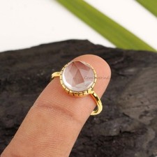 New Crystal Quartz Ring 925 Sterling Silver Gold Plated Bohemian Woman's Jewelry
