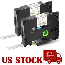 2PK Gold On White Satin Ribbon Label Tape TZe-R234 Fit For Brother PT-D210 12mm