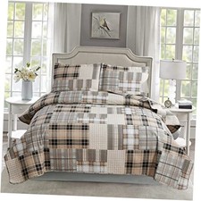 Twin Bedspread Plaid Quilts Bedding Sets 3-Piece Twin 68"x 86" Brown
