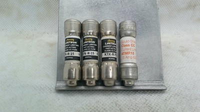 (4 New Fuses) 15 Amp, 600V, Class CC= (3) KTK-R-15 + (1) ATMR 15