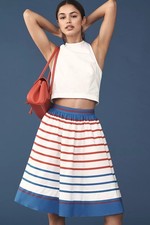 NWT Anthropologie The Jacie Poplin Skirt by Maeve Size Medium In Red/White/Blue