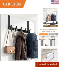 Over Door Hooks Rack Heavy Duty 5 Hook Hanger Matte Black for 1 3/8 Doors
