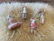 Vintage Handmade Felt Mouse Ornaments  set of 4