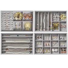 Jewelry Drawer Organizer Inserts Tray, Set of 4 Velvet Stackable Jewelry Tray...