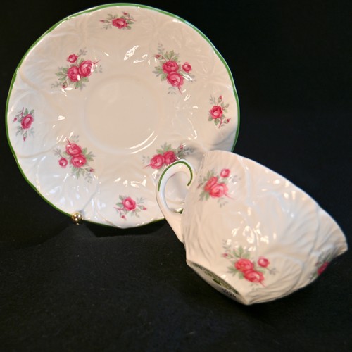 Coalport Cup & Saucer Country Garden Pink Floral Green Trim Embossed 1981-1983 - Picture 11 of 24