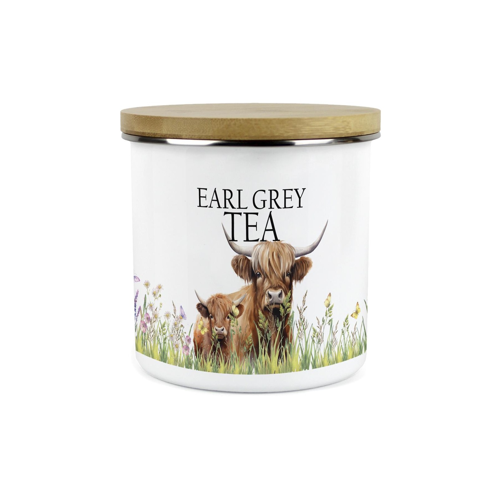 Highland Cow & Calf Earl Grey Tea Storage Canister - 1.2L Kitchen Jar Gift