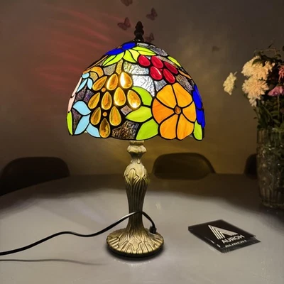 AUROH Tiffany Style Table Lamp 10" Stained Glass Handcrafted Bedside Light Desk Lamp