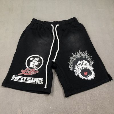 Hellstar Men s Black Graphic Print Logo Sweat Shorts Size M Drawstring Pockets
