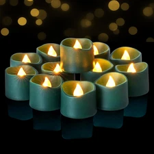 Green Battery Operated Tea Lights, 200+Hour Electric Flickering Flameless Candle