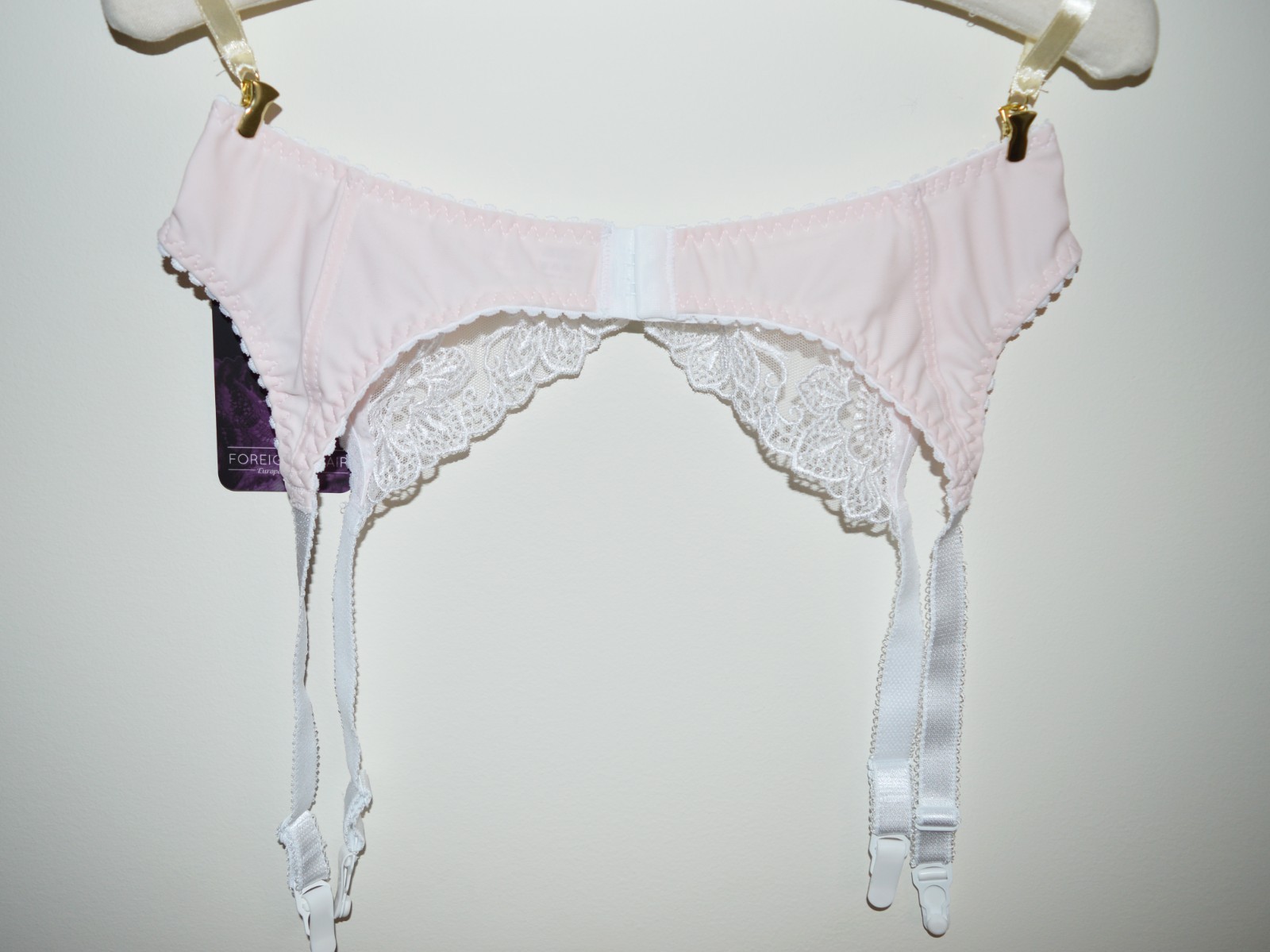 Delicate rose garter belt pink/peach with white lace