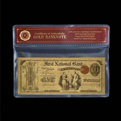 1875 $1 Dollar BankNote Collectible Gold Foil with Bag and Certificate