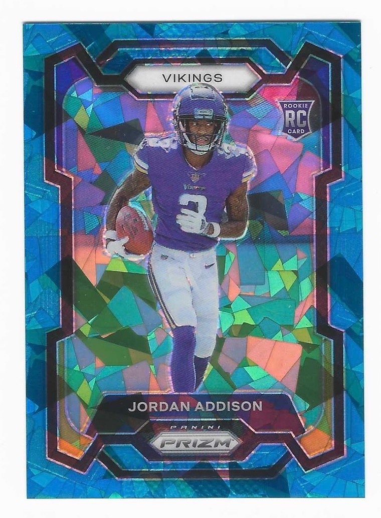 2023 Panini Prizm Jordan Addison RC Light Blue Cracked Ice Rookie /99 SP #368