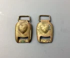 2 Vintage Civil War Style HORSE Brass HEART Bridle HARNESS Rosettes BUCKLES Rare