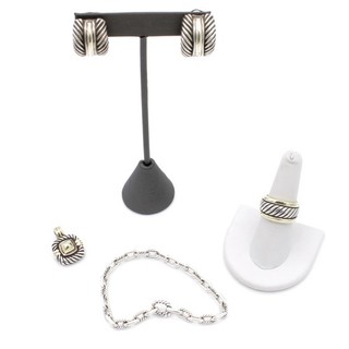 David Yurman Sterling 14k Cable Earrings Ring Bracelet Pendant Lot of 4 #S4352 3