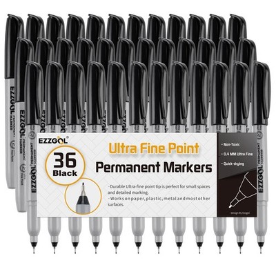 Ezzgol Ultra Fine Permanent Marker, 36 Pack Ultra Fine Point Black Permanent Mar