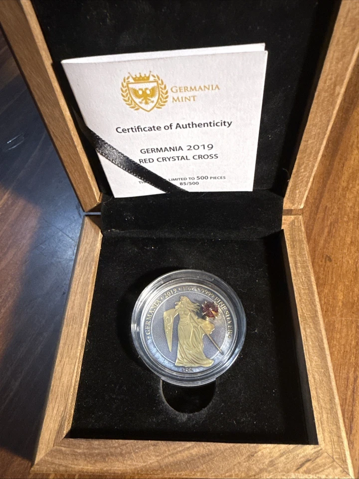 2019 Germania Red Crystal Cross Silver Coin Display Box with COA 85/500 - Image 4 of 4