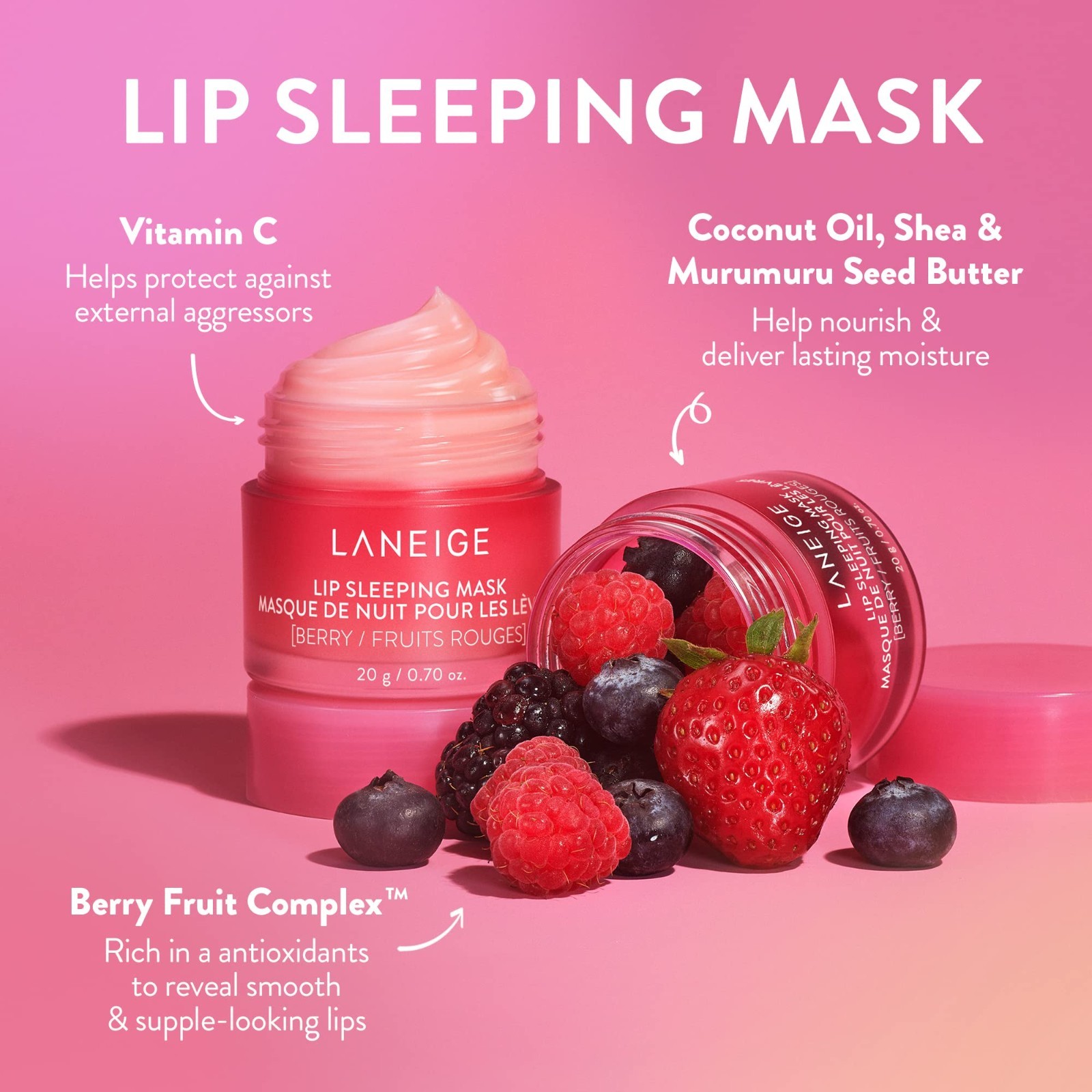 [USA Seller] LANEIGE Lip Sleeping Mask EX Berry 20g Lip Care Moisture Treatment